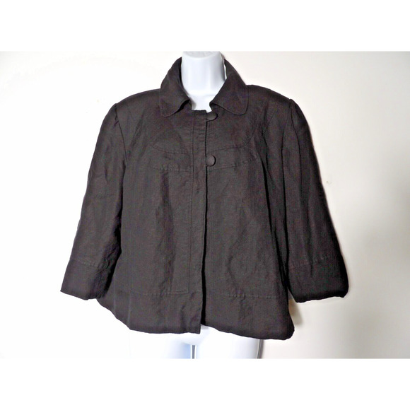 Bob Mackie Studio 16 Linen Blazer Black Lined Career Office Collared Double Butt - Picture 1 of 11